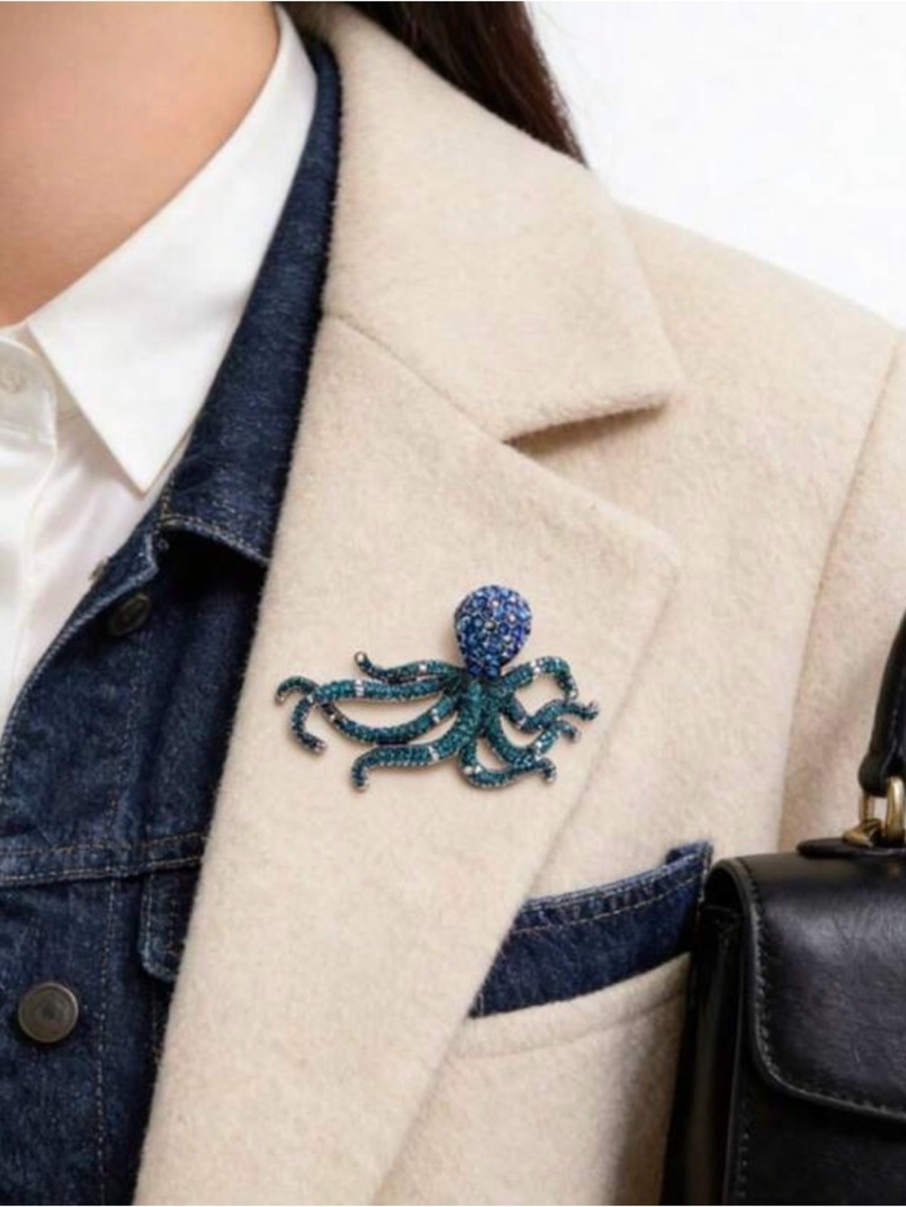 Blue Crystal Octopus Brooch - Picture 3 of 4